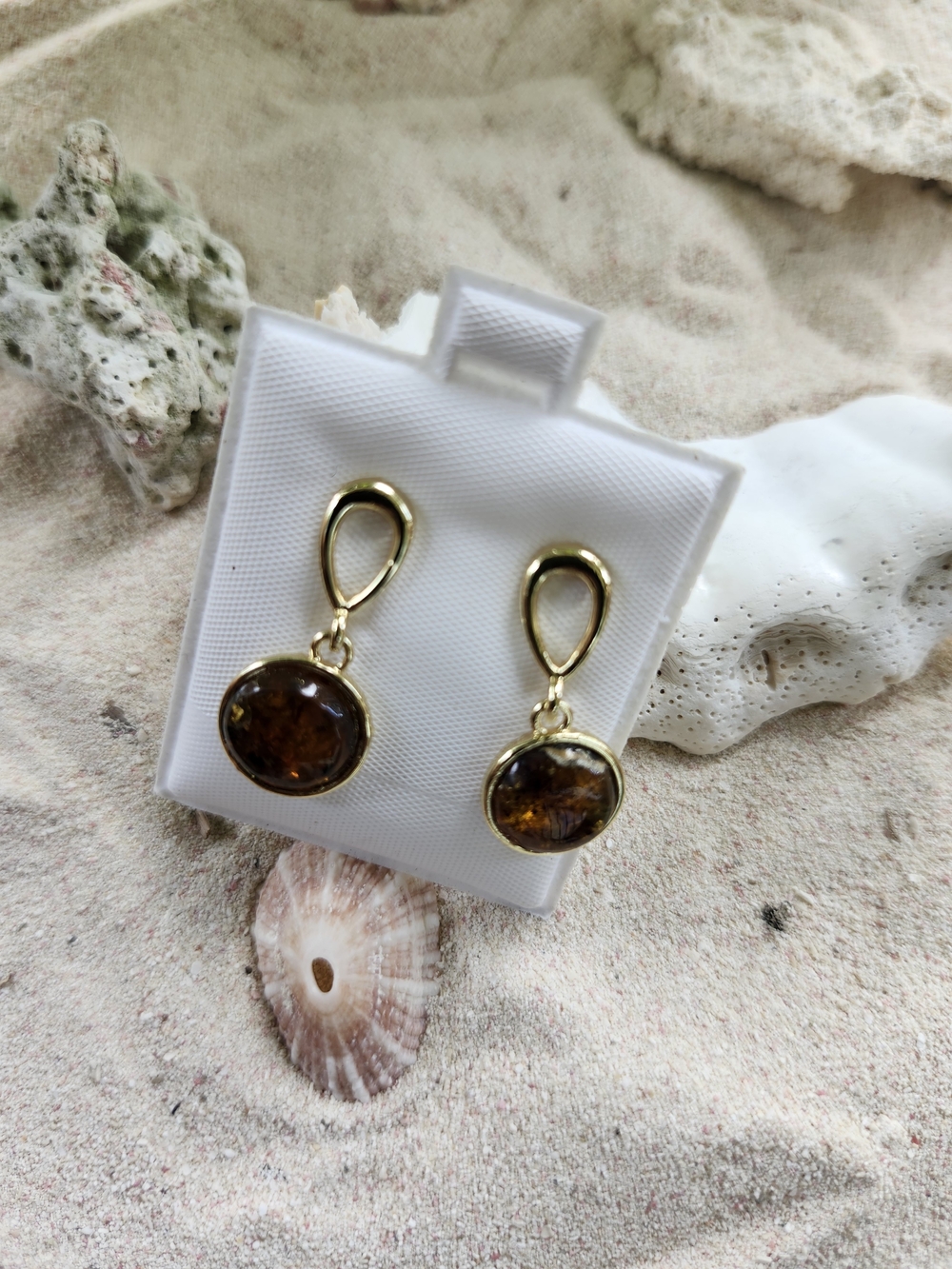 Gold Drop Earrings with Amber Stones - Women Jewelry